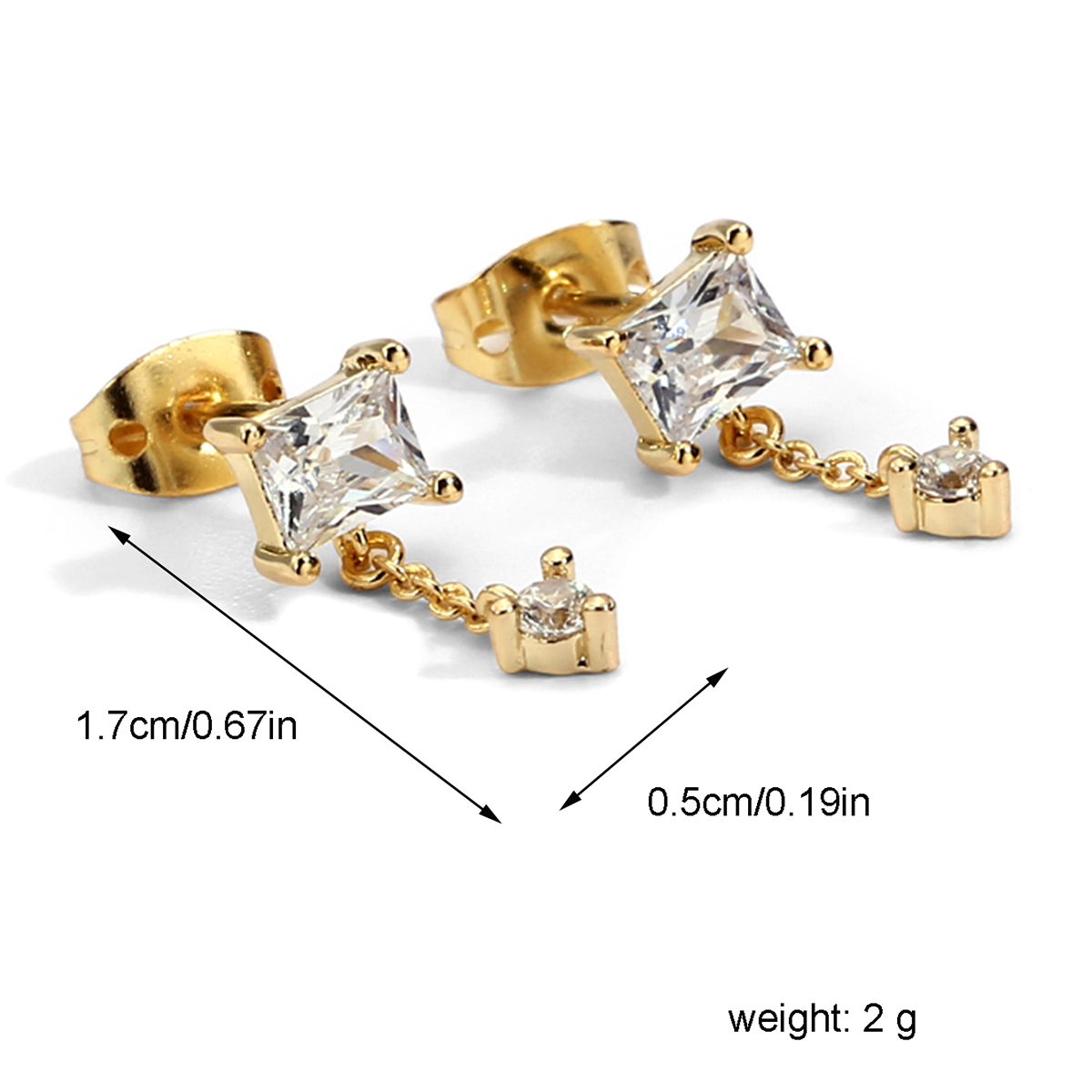 Handmade Geometric Stud Earrings For Women In Copper With 18K Real Gold Electroplated Finish And Rhinestone Inlay 3