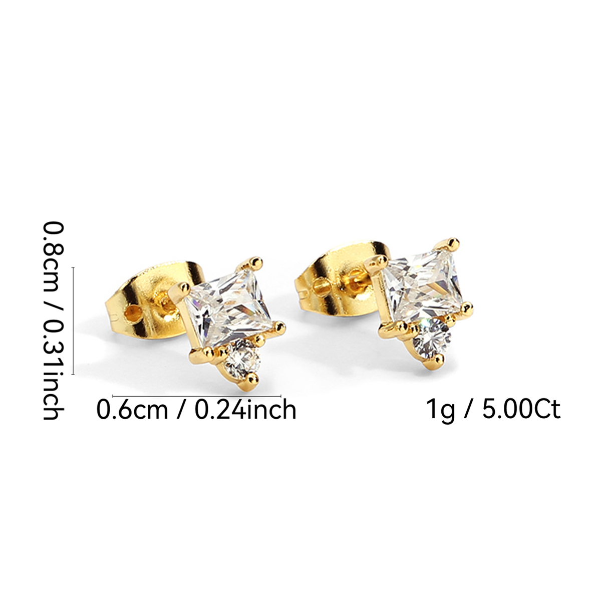 Handmade Geometric Stud Earrings For Women In Copper With 18K Real Gold Electroplated Finish And Rhinestone Inlay 6