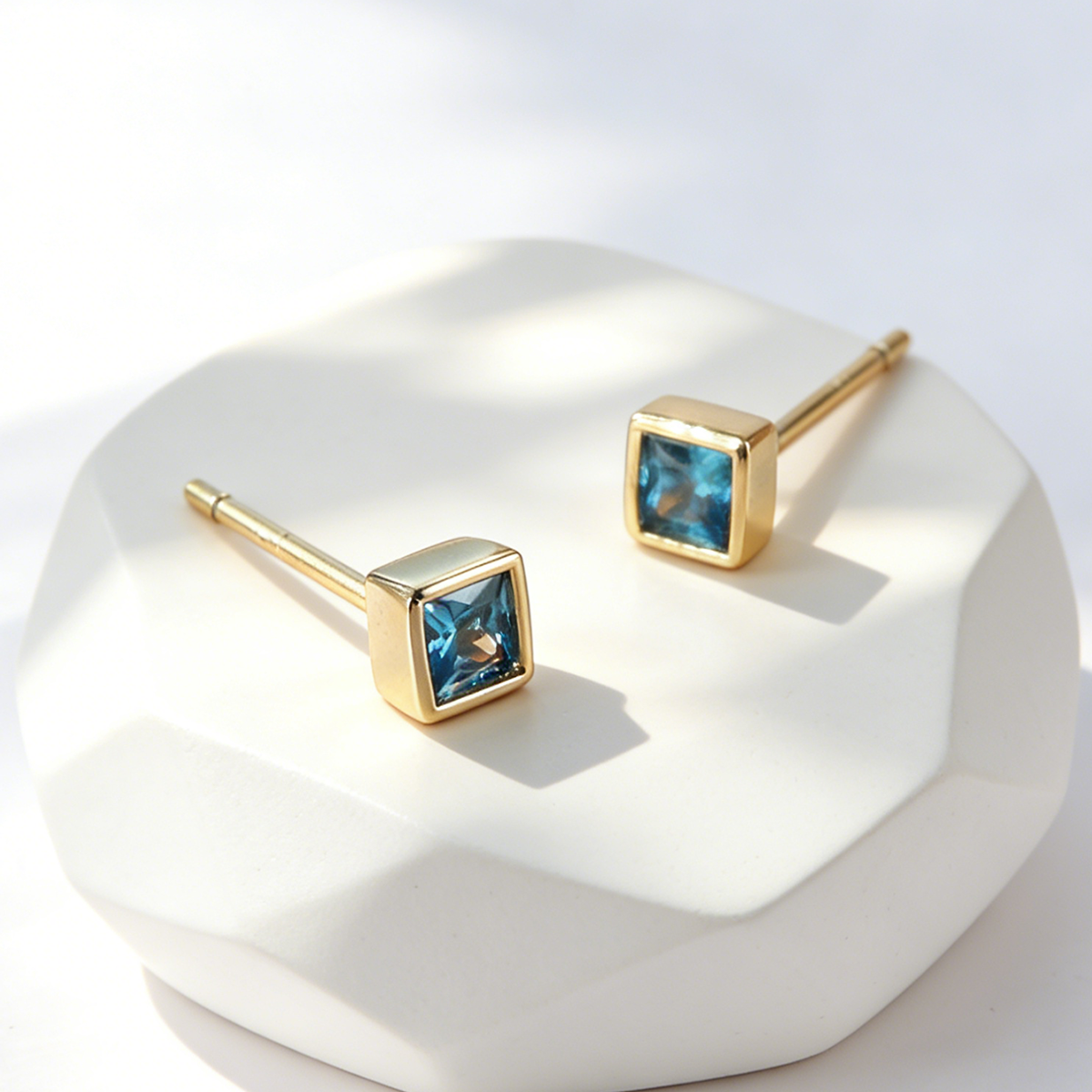 Handmade Geometric Stud Earrings For Women In Copper With 18K Real Gold Electroplated Finish And Rhinestone Inlay 7