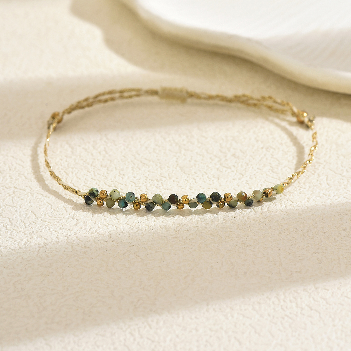 Handmade Golden Plated Wristband With Solid Color Natural Stone And 0.03µm Coating Thickness, Featuring Handmade Chain For Women 3