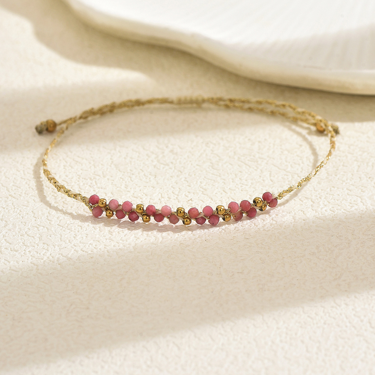 Handmade Golden Plated Wristband With Solid Color Natural Stone And 0.03µm Coating Thickness, Featuring Handmade Chain For Women 5