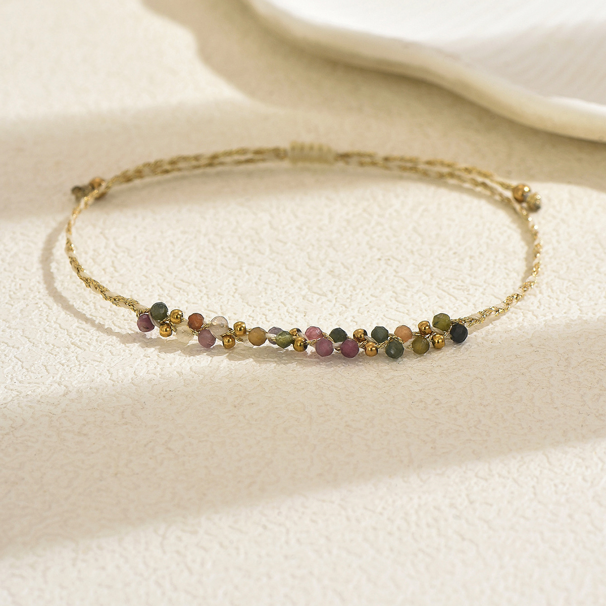 Handmade Golden Plated Wristband With Solid Color Natural Stone And 0.03µm Coating Thickness, Featuring Handmade Chain For Women 6