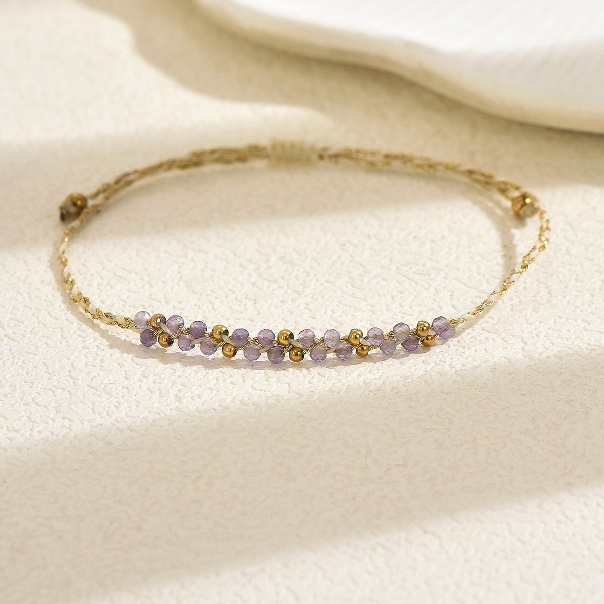 Handmade Golden Plated Wristband With Solid Color Natural Stone And 0.03µm Coating Thickness, Featuring Handmade Chain For Women 7