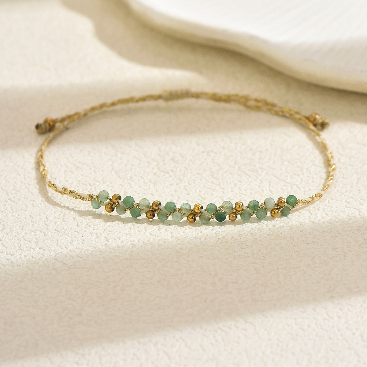 Handmade Golden Plated Wristband With Solid Color Natural Stone And 0.03µm Coating Thickness, Featuring Handmade Chain For Women 8