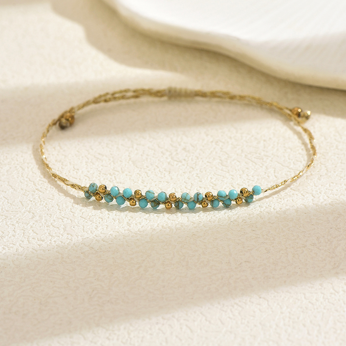 Handmade Golden Plated Wristband With Solid Color Natural Stone And 0.03µm Coating Thickness, Featuring Handmade Chain For Women 9