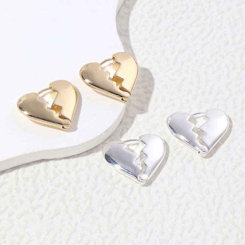 Handmade Heart Shape Stud Earrings For Women In Golden Plated Copper With Water Plating And 0.03µm-0.05µm Thickness