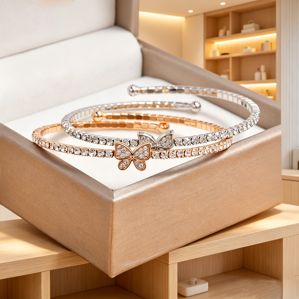 Handmade Heart Shape Wristband For Women In Golden Plated Copper With Rhinestones Featuring Water Plating Process 4