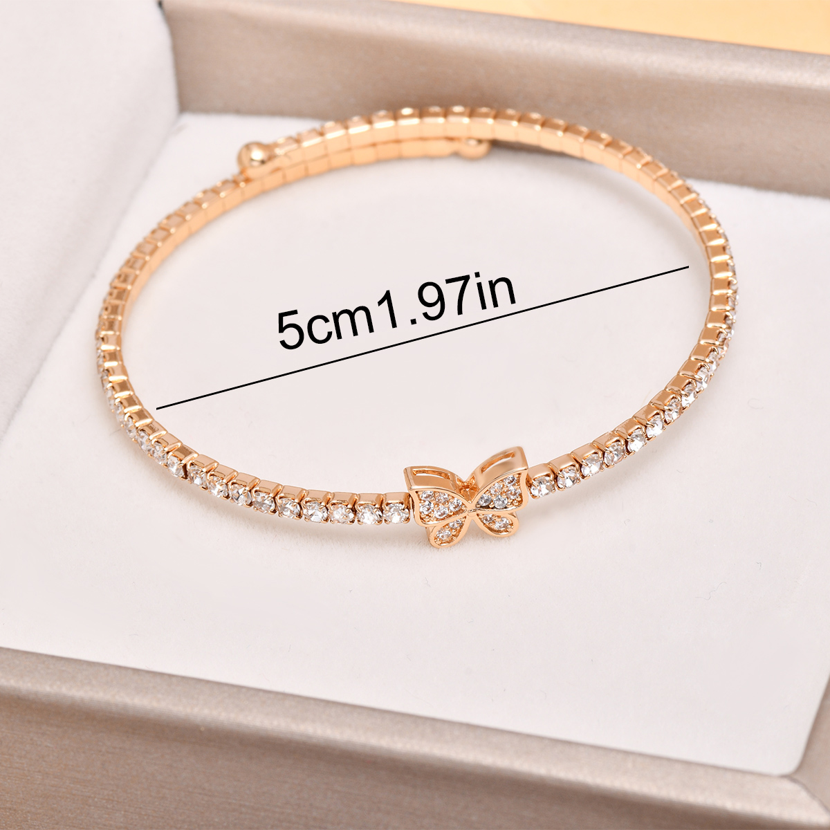 Handmade Heart Shape Wristband For Women In Golden Plated Copper With Rhinestones Featuring Water Plating Process 7