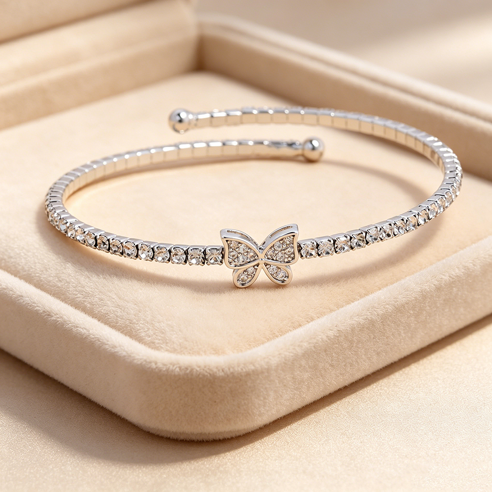 Handmade Heart Shape Wristband For Women In Golden Plated Copper With Rhinestones Featuring Water Plating Process 9