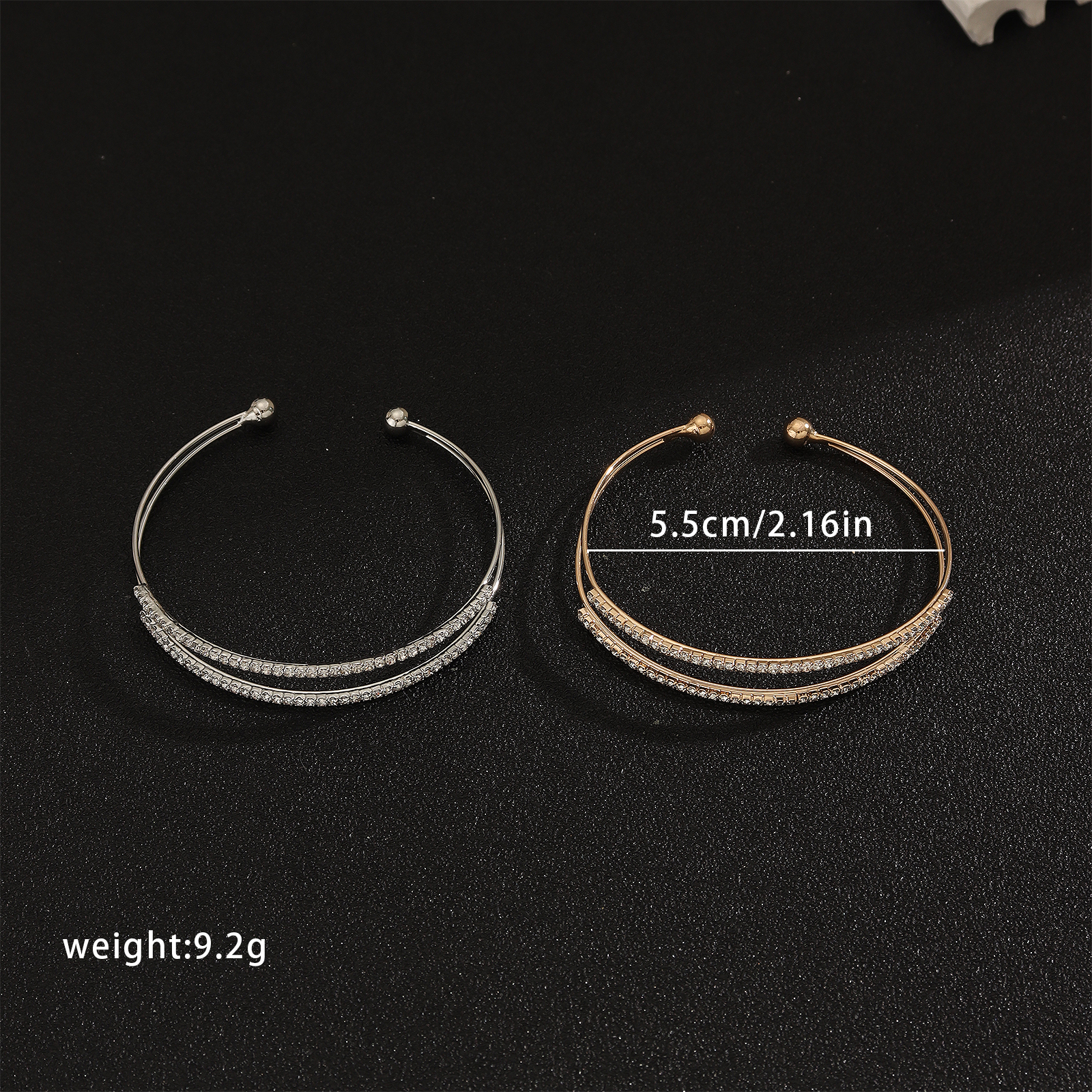 Handmade Lines Bangle For Women In Copper With Golden Plated Water Plating And Rhinestone Inlay 5