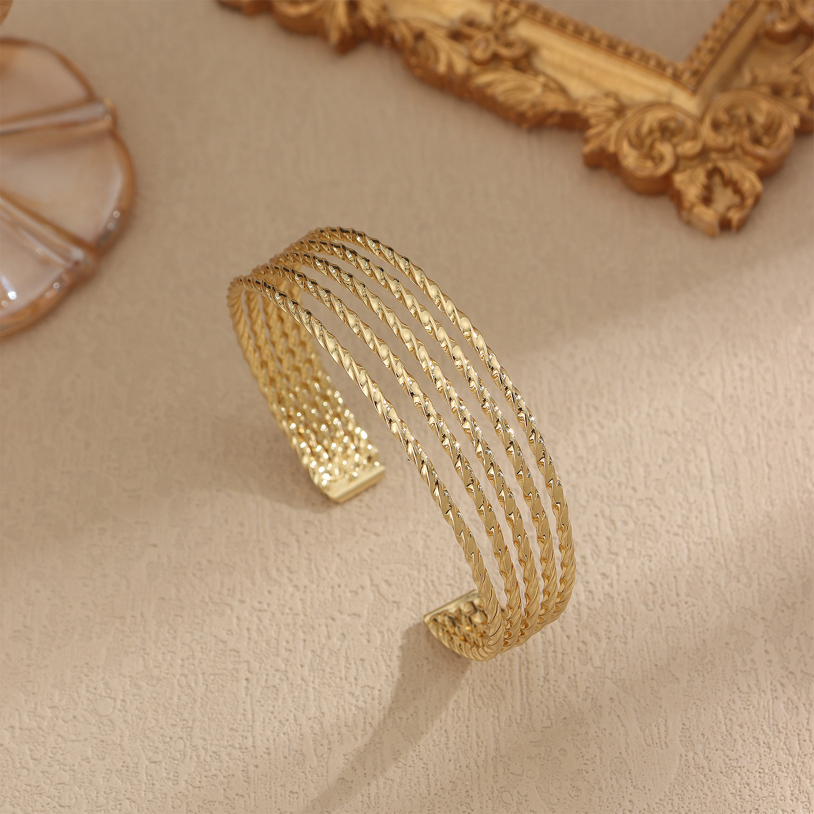 Handmade Lines Bangle For Women In Copper With Golden Plated Water Plating Process