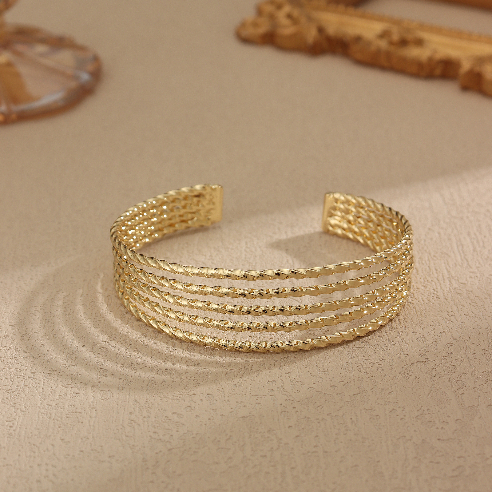 Handmade Lines Bangle For Women In Copper With Golden Plated Water Plating Process 2