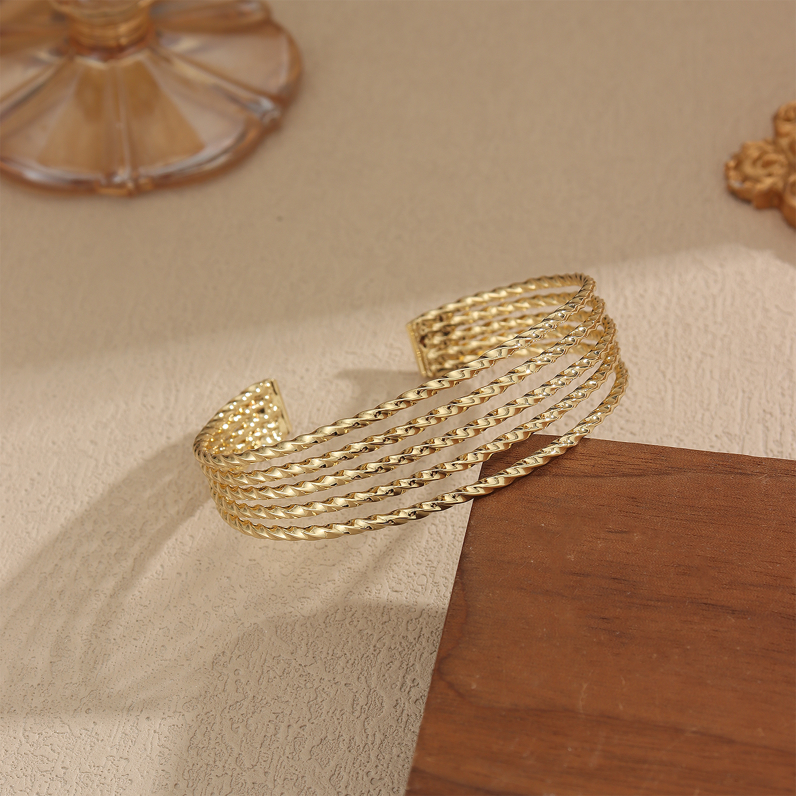 Handmade Lines Bangle For Women In Copper With Golden Plated Water Plating Process 3