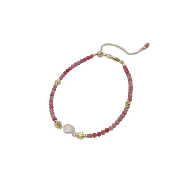 Handmade Pearl Bracelet For Women With Rhodochrosite Inlay In Natural Pink, Sweet Style 5