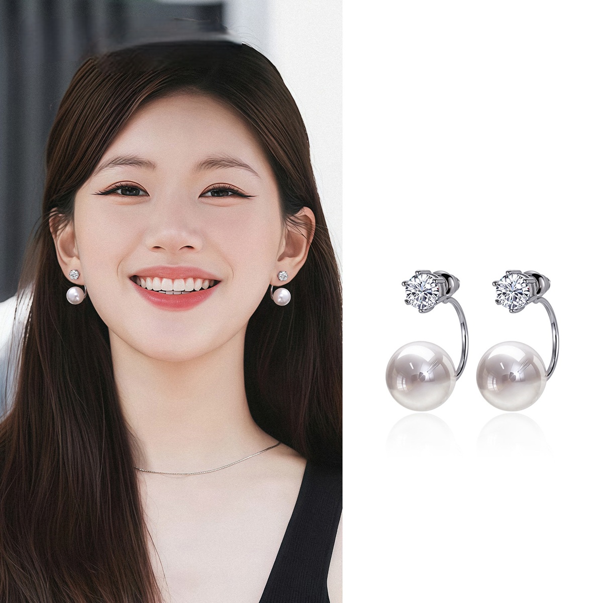 Handmade Pearl Stud Earrings In Copper With Zircon Inlay, 0.03µm Plating Thickness, Designed For Adults