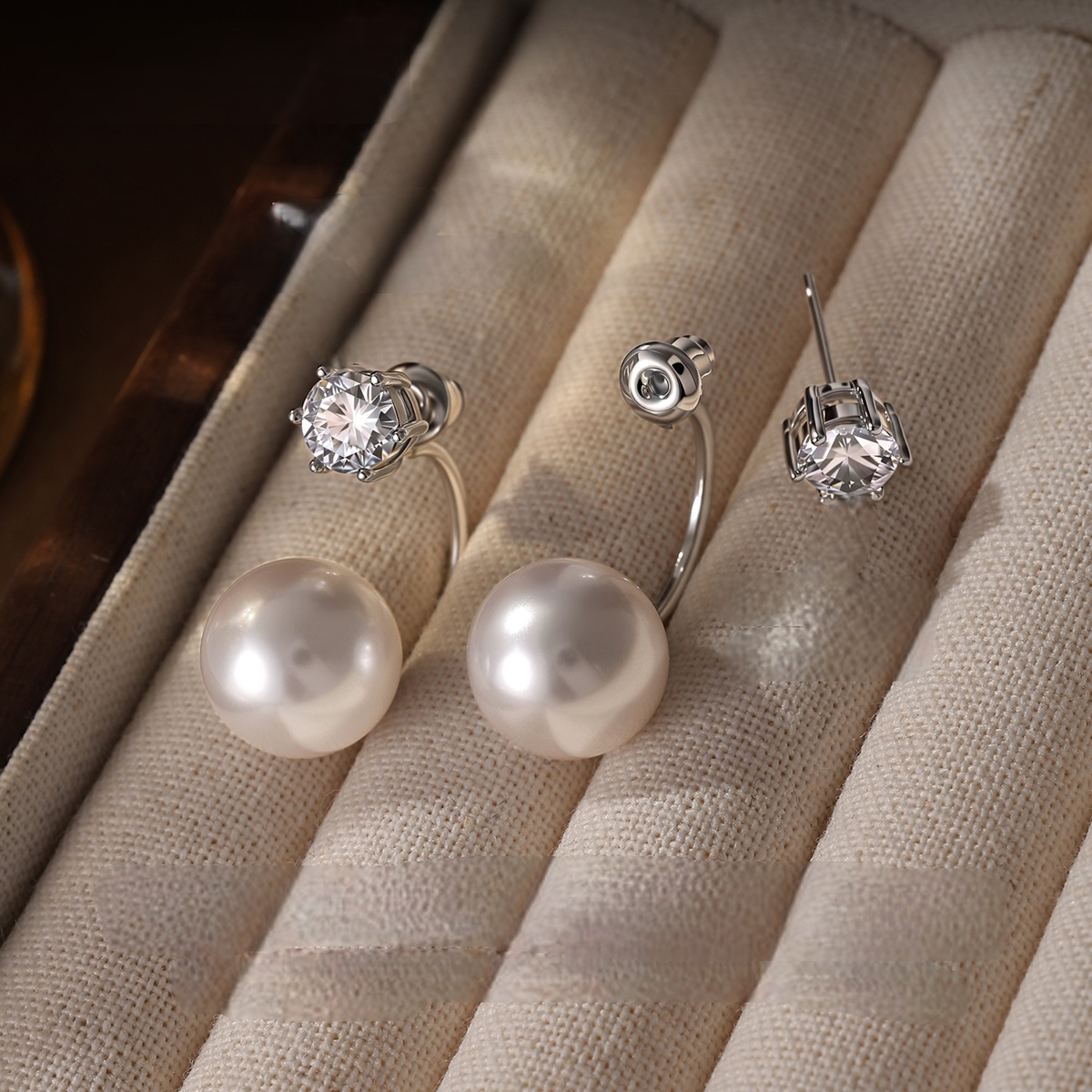 Handmade Pearl Stud Earrings In Copper With Zircon Inlay, 0.03µm Plating Thickness, Designed For Adults 3