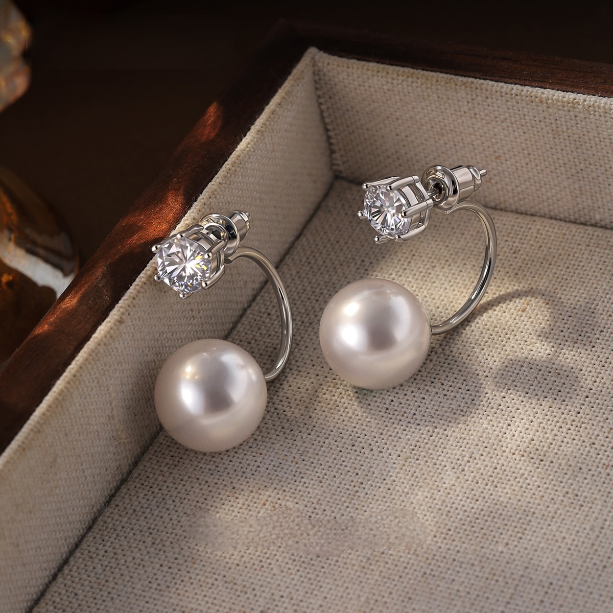 Handmade Pearl Stud Earrings In Copper With Zircon Inlay, 0.03µm Plating Thickness, Designed For Adults 4