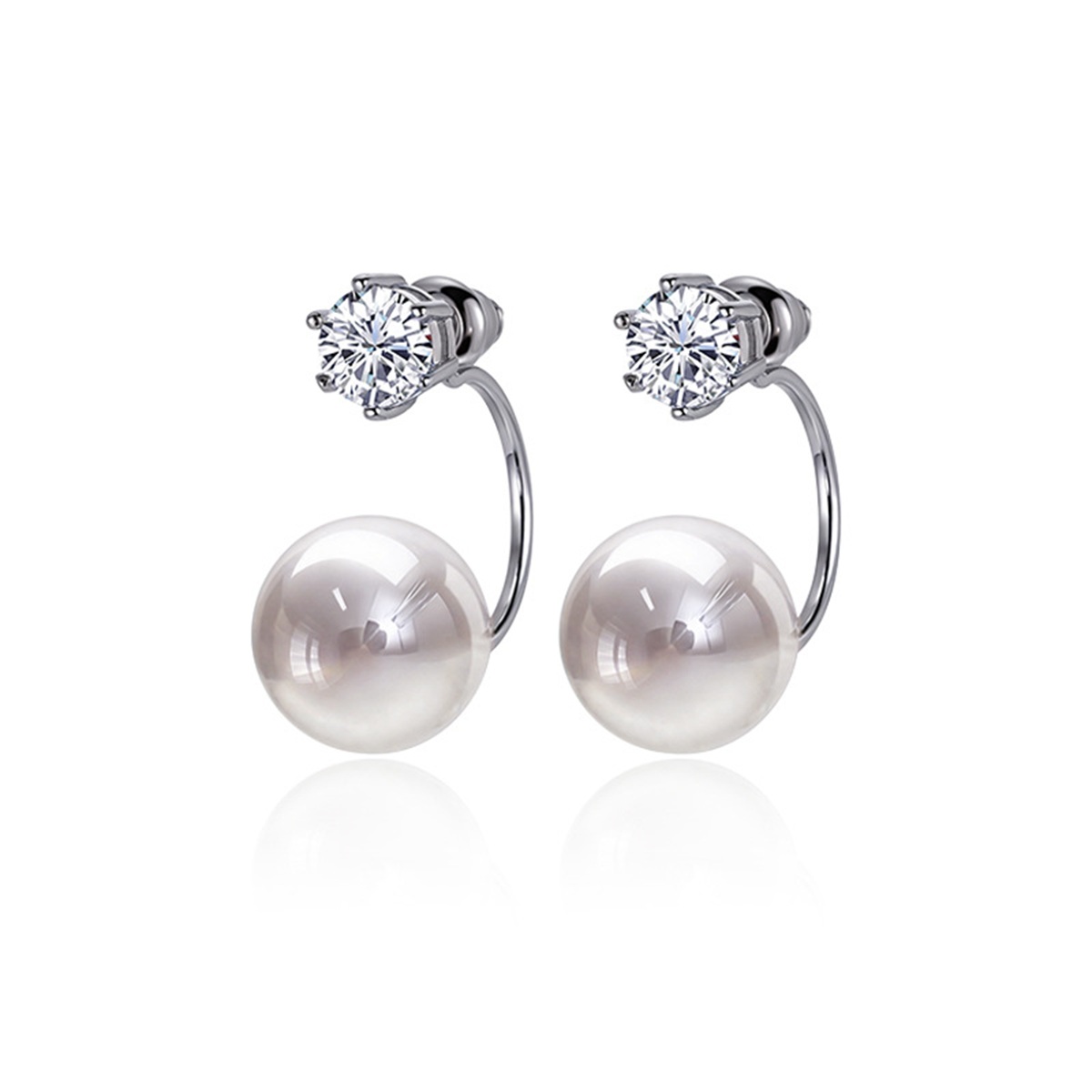 Handmade Pearl Stud Earrings In Copper With Zircon Inlay, 0.03µm Plating Thickness, Designed For Adults 5