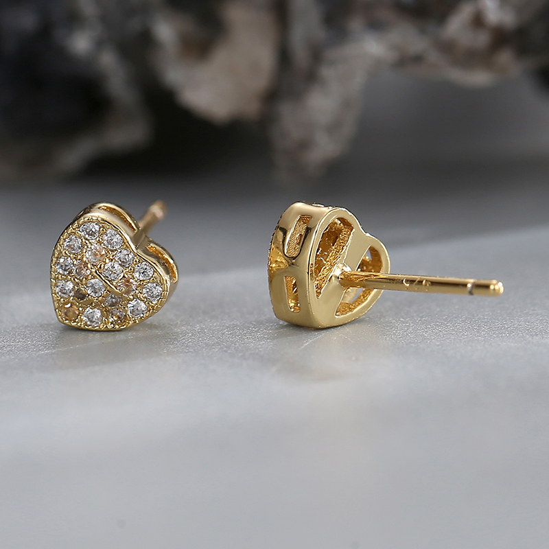Handmade Pentagram Stud Earrings For Women In Copper With 18K Real Gold Plating And Rhinestone Inlay, Electroplated Finish 4