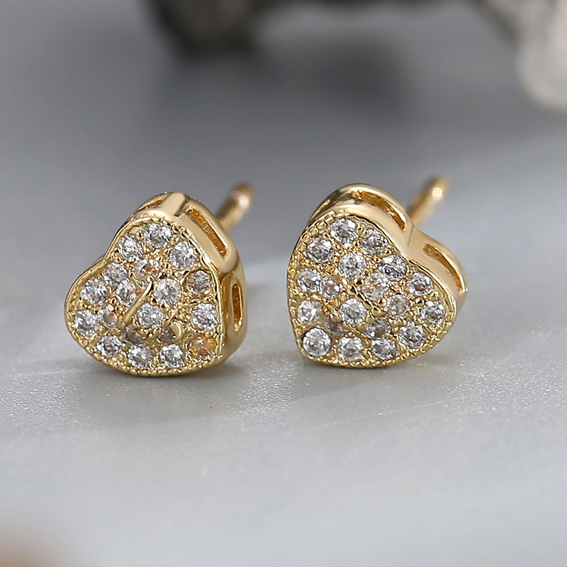 Handmade Pentagram Stud Earrings For Women In Copper With 18K Real Gold Plating And Rhinestone Inlay, Electroplated Finish 5