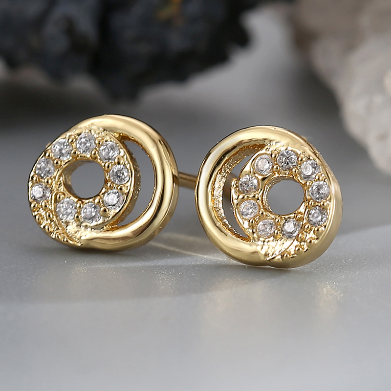 Handmade Pentagram Stud Earrings For Women In Copper With 18K Real Gold Plating And Rhinestone Inlay, Electroplated Finish 8