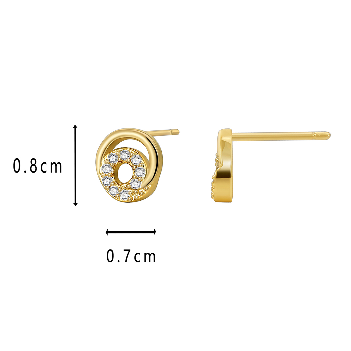 Handmade Pentagram Stud Earrings For Women In Copper With 18K Real Gold Plating And Rhinestone Inlay, Electroplated Finish 9
