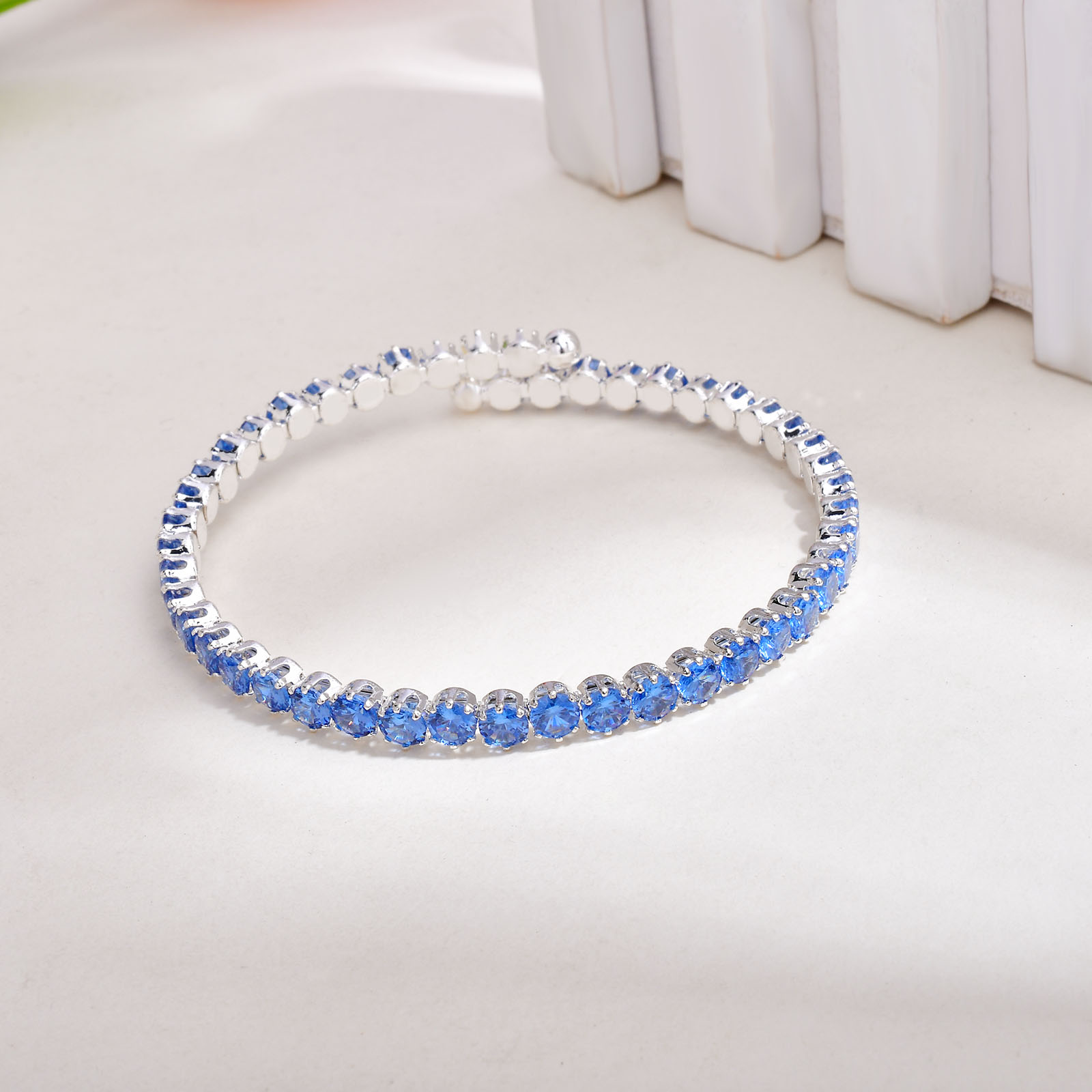 Handmade Round Bangle For Women In Copper With Silver Plated Water Plating And Zircon Inlay 5