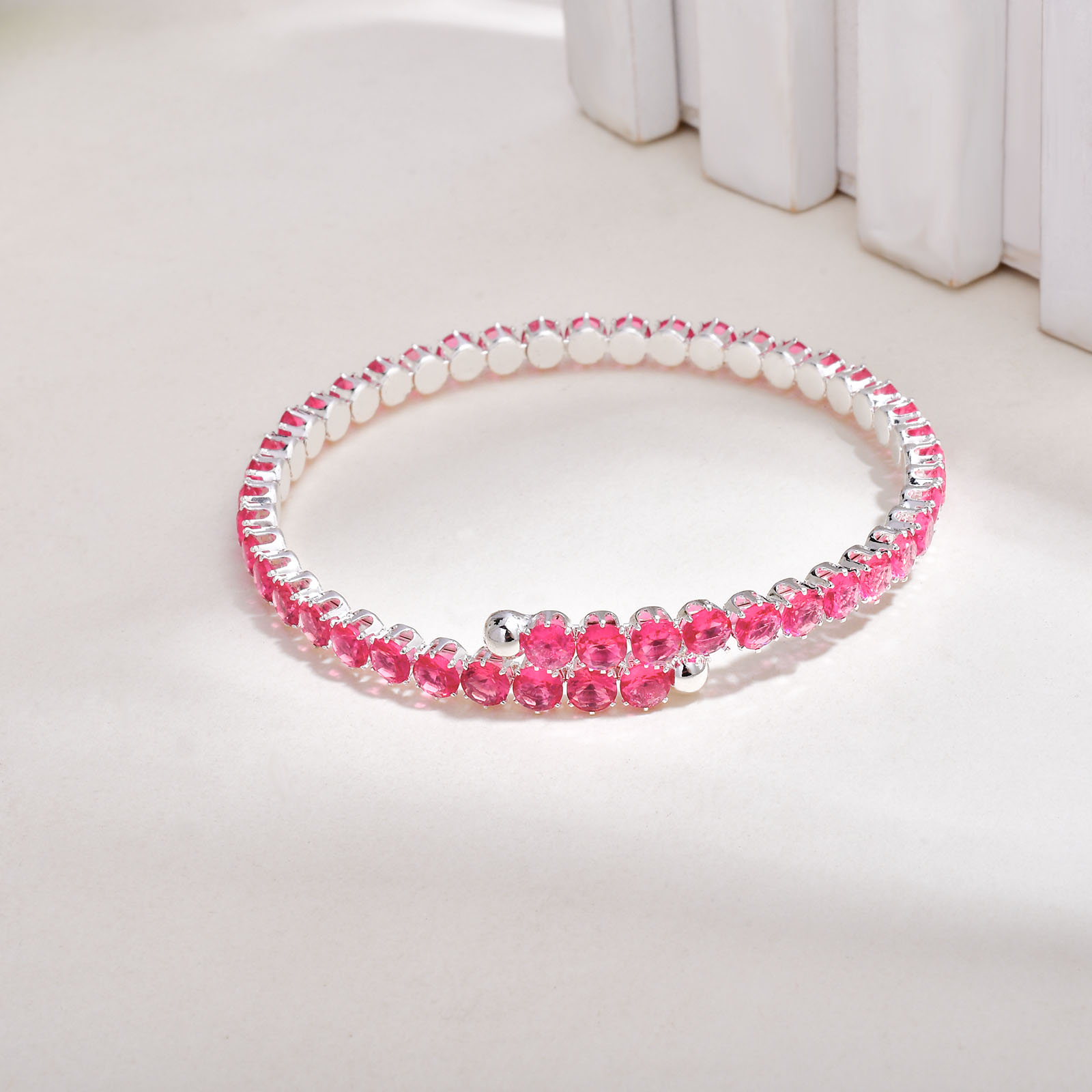 Handmade Round Bangle For Women In Copper With Silver Plated Water Plating And Zircon Inlay 6