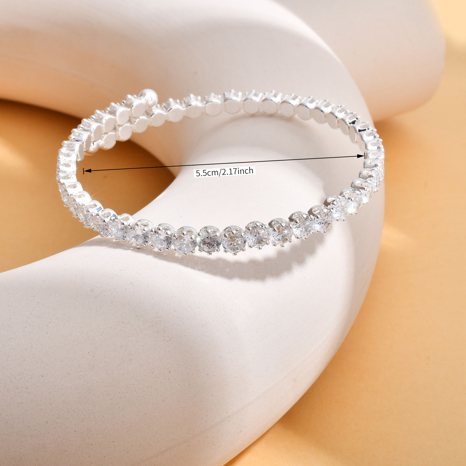 Handmade Round Bangle For Women In Copper With Silver Plated Water Plating And Zircon Inlay 10