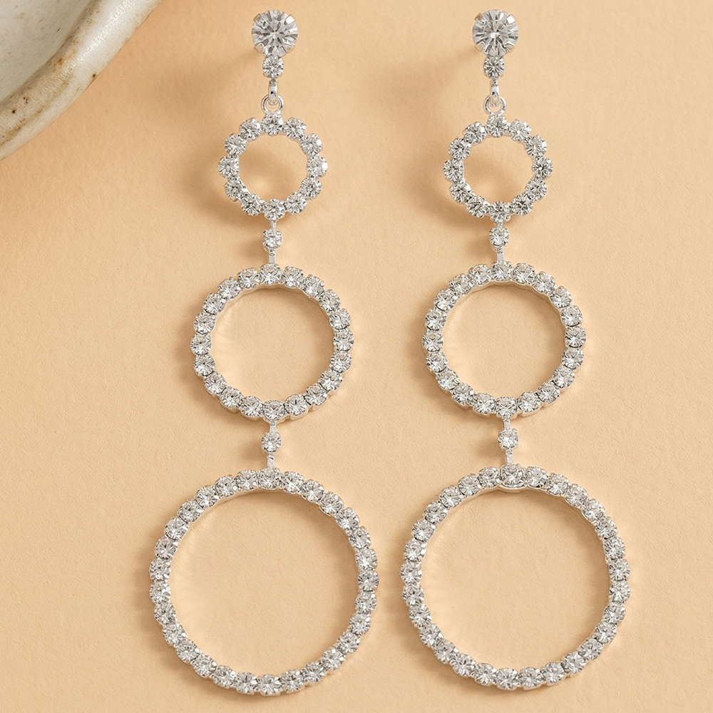 Handmade Round Drop Earrings For Women With Copper Ear Pins And Rhinestone Inlay