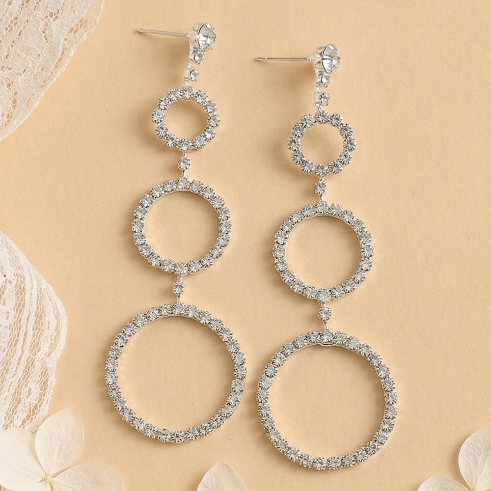 Handmade Round Drop Earrings For Women With Copper Ear Pins And Rhinestone Inlay 2