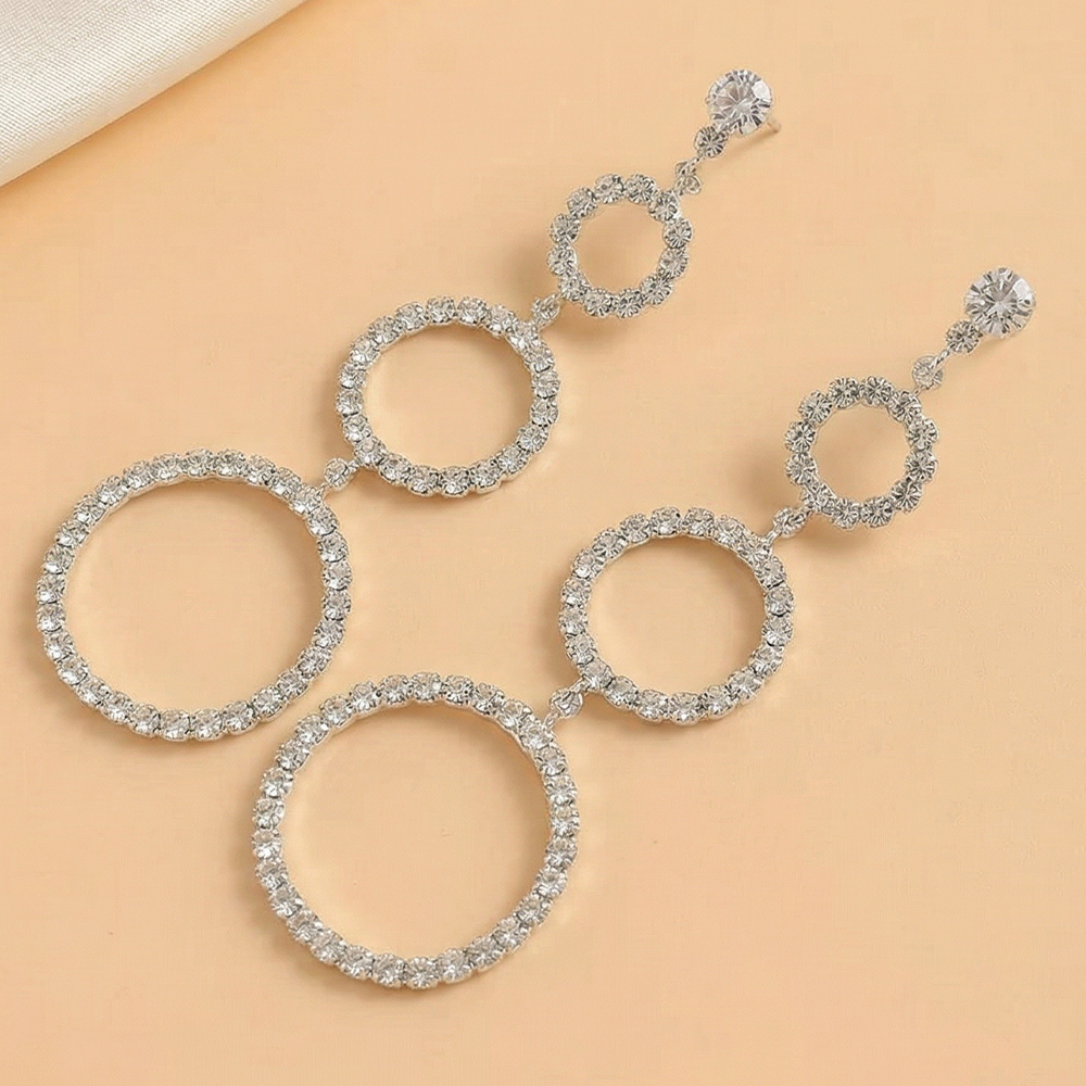 Handmade Round Drop Earrings For Women With Copper Ear Pins And Rhinestone Inlay 3