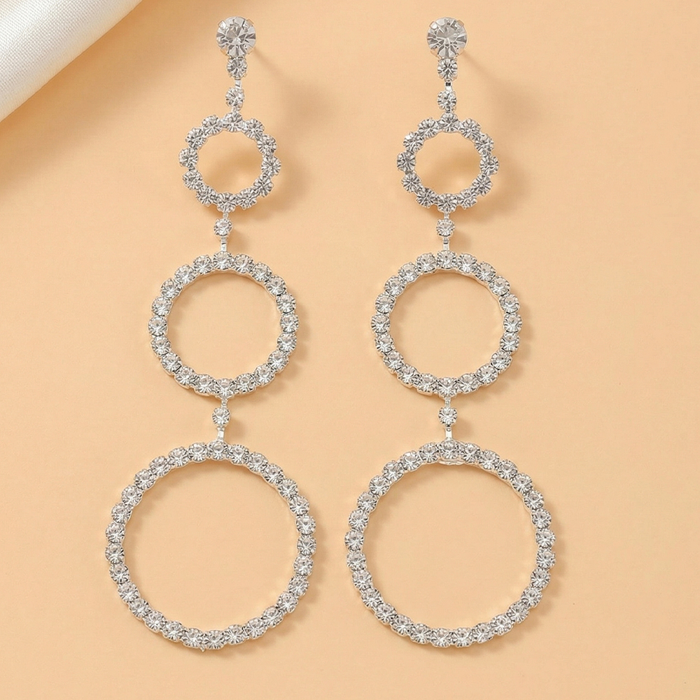 Handmade Round Drop Earrings For Women With Copper Ear Pins And Rhinestone Inlay 4