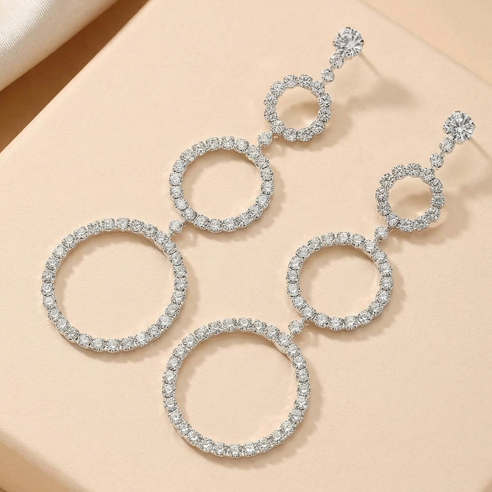 Handmade Round Drop Earrings For Women With Copper Ear Pins And Rhinestone Inlay 5