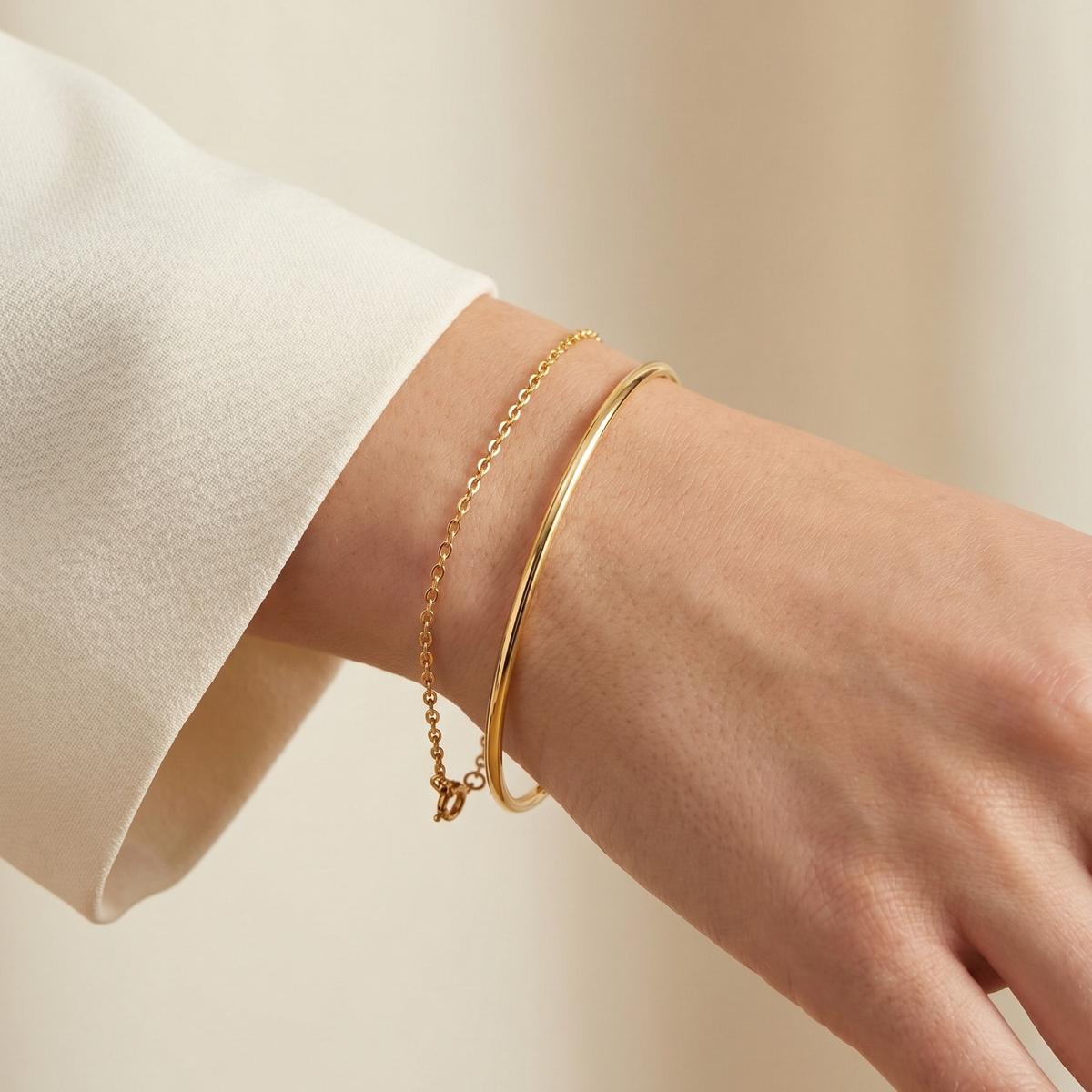 Handmade Solid Color Copper Bracelet For Women With 18K Gold Plated Water Plating And Handmade Chain