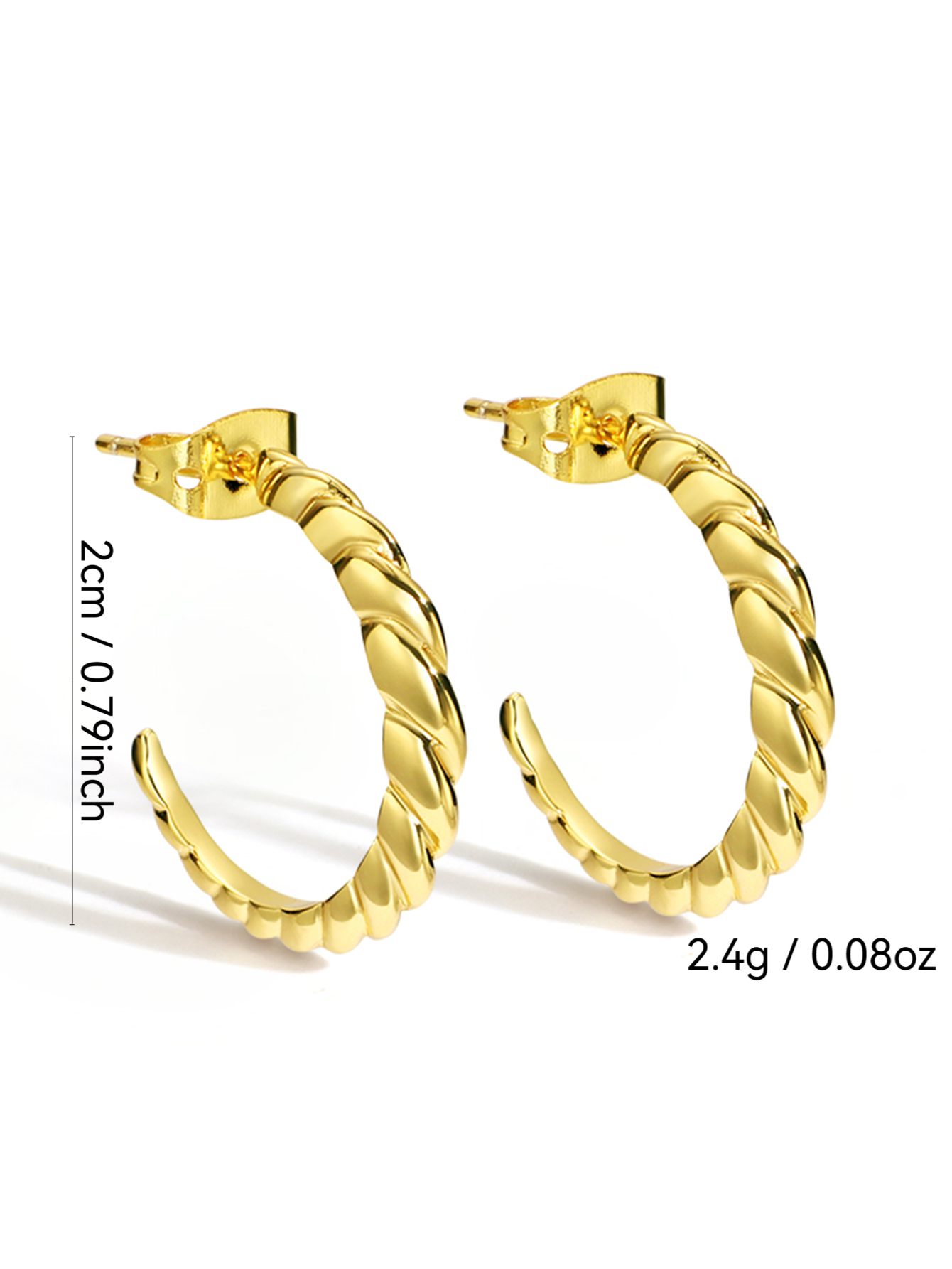 Handmade Twist Stud Earrings For Women In Copper With 18K Real Gold Electroplated Coating 0.03µm-0.05µm Thickness 3