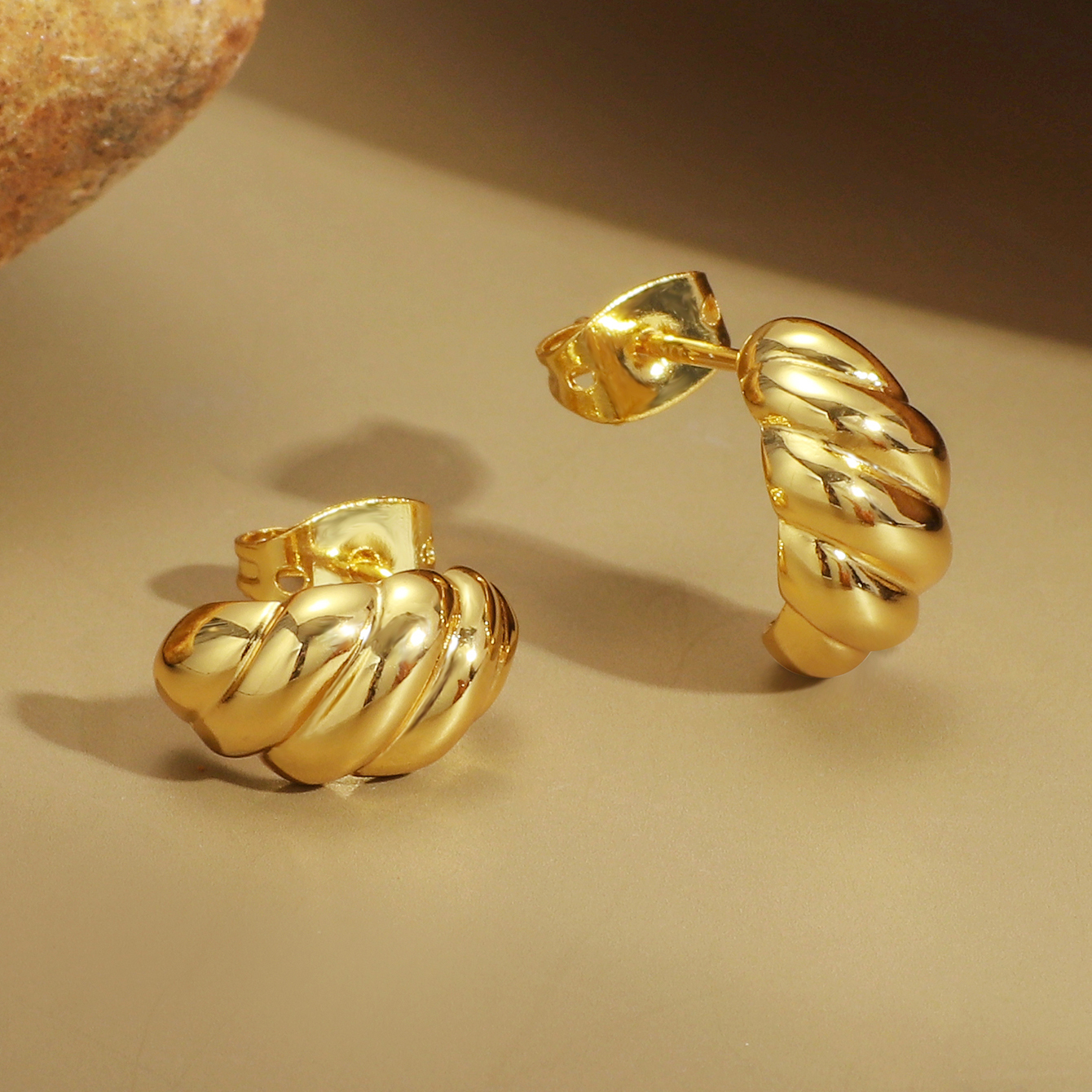 Handmade Twist Stud Earrings For Women In Copper With 18K Real Gold Electroplated Coating 0.03µm-0.05µm Thickness 4