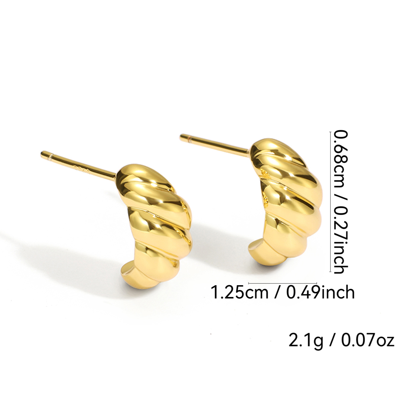 Handmade Twist Stud Earrings For Women In Copper With 18K Real Gold Electroplated Coating 0.03µm-0.05µm Thickness 6