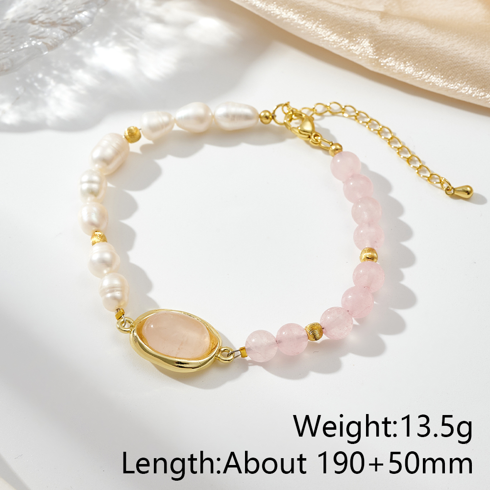 Handmade Unisex Bracelet With Oval Freshwater Pearl, 18K Real Gold Plated Beaded Chain, 0.03µm Thickness 3