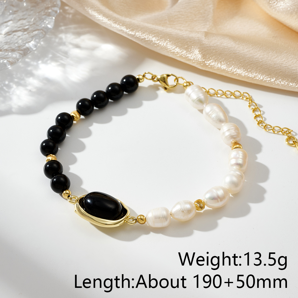 Handmade Unisex Bracelet With Oval Freshwater Pearl, 18K Real Gold Plated Beaded Chain, 0.03µm Thickness 4