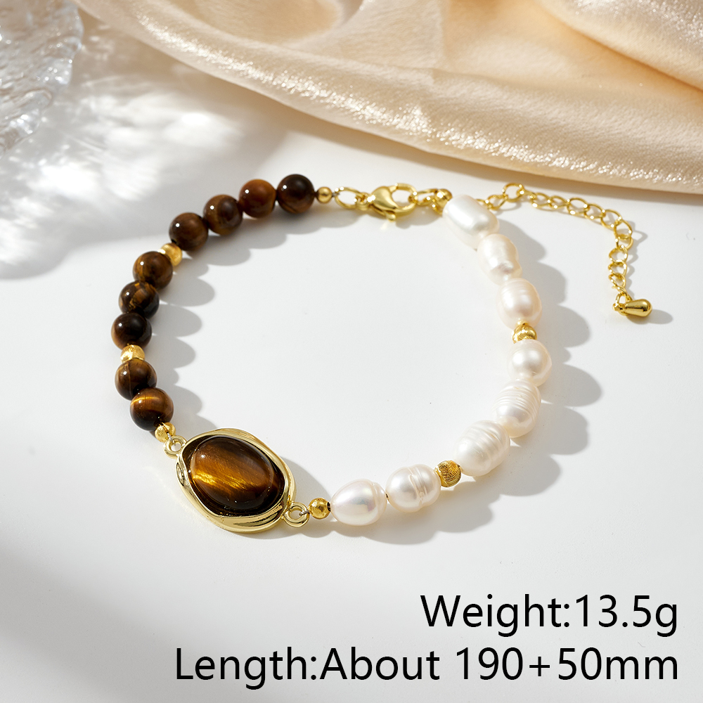 Handmade Unisex Bracelet With Oval Freshwater Pearl, 18K Real Gold Plated Beaded Chain, 0.03µm Thickness 5