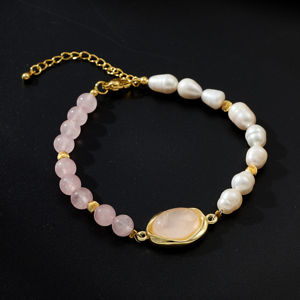 Handmade Unisex Bracelet With Oval Freshwater Pearl, 18K Real Gold Plated Beaded Chain, 0.03µm Thickness 6