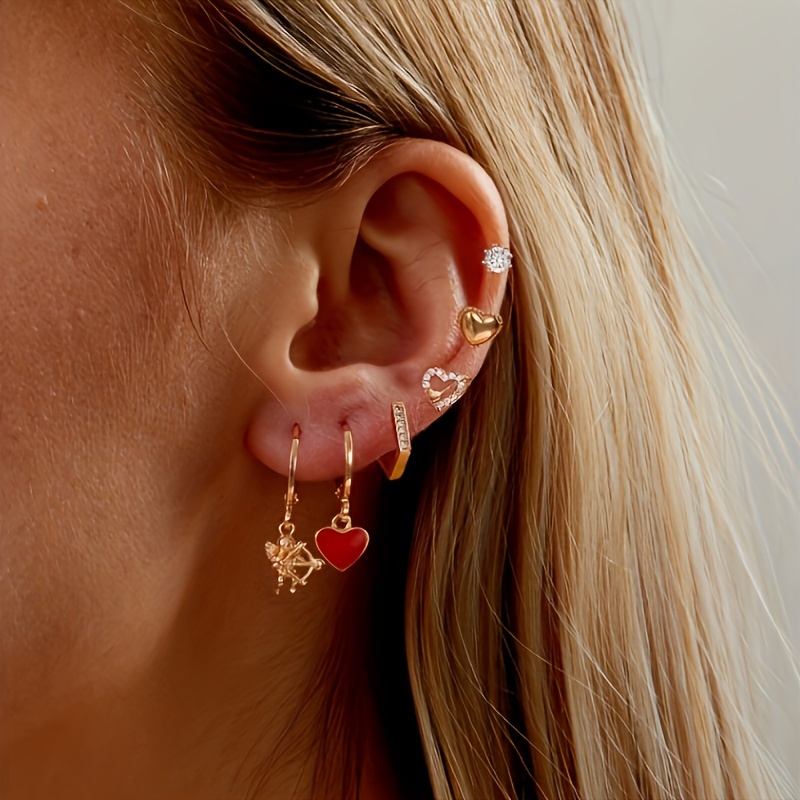 Heart Shape Asymmetrical Earrings For Women, Electroplated Copper With 18K Real Gold Plated And Synthetic Zircon Inlay 2