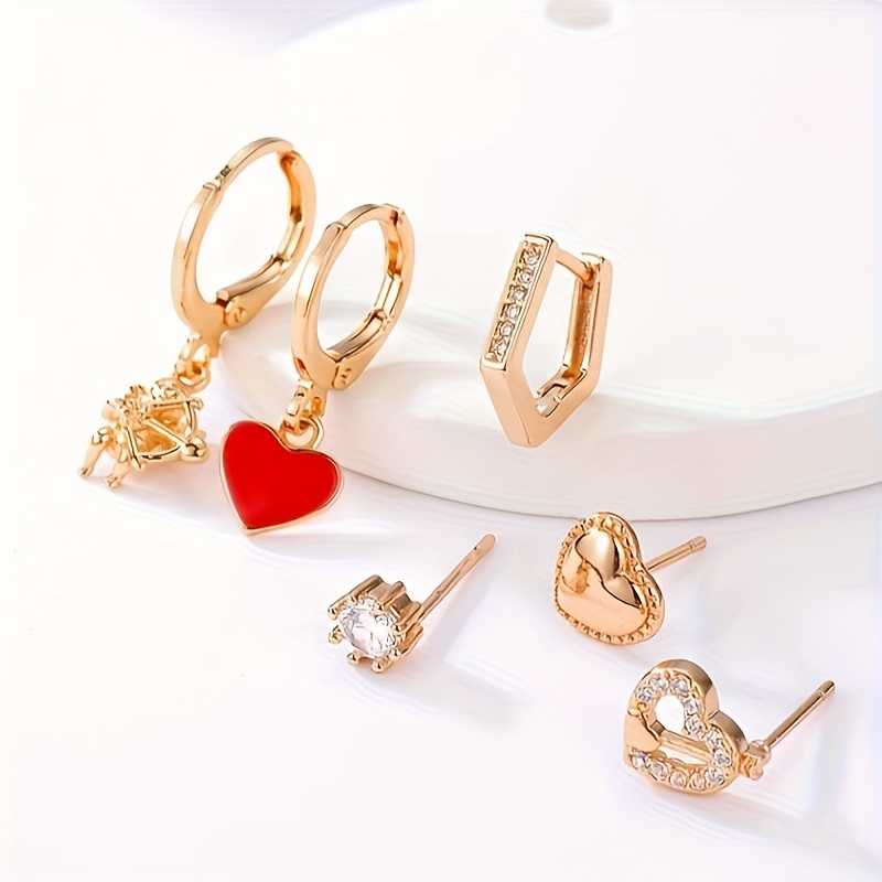 Heart Shape Asymmetrical Earrings For Women, Electroplated Copper With 18K Real Gold Plated And Synthetic Zircon Inlay 3