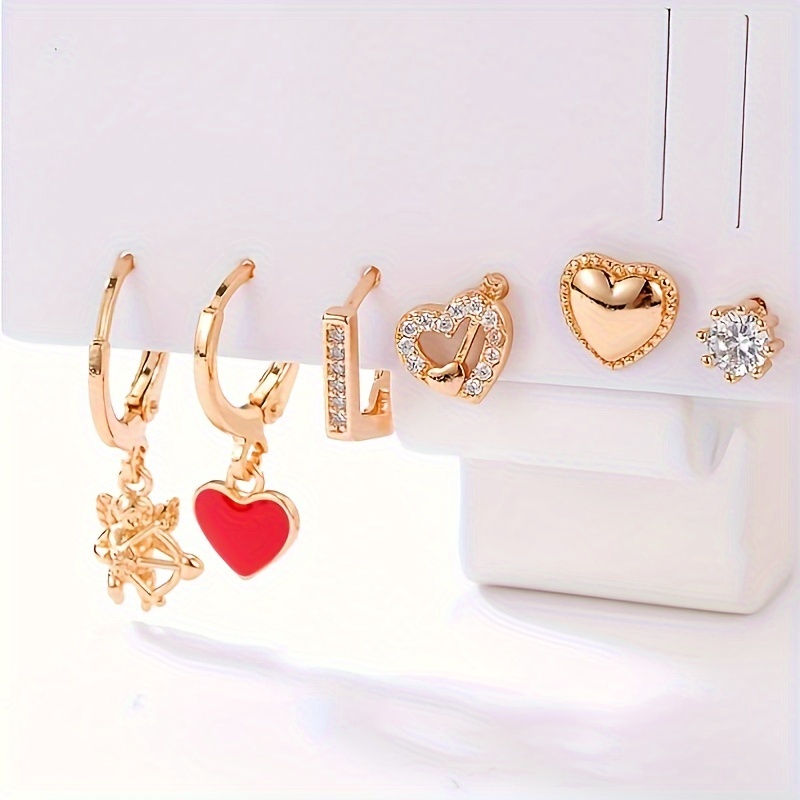 Heart Shape Asymmetrical Earrings For Women, Electroplated Copper With 18K Real Gold Plated And Synthetic Zircon Inlay 4