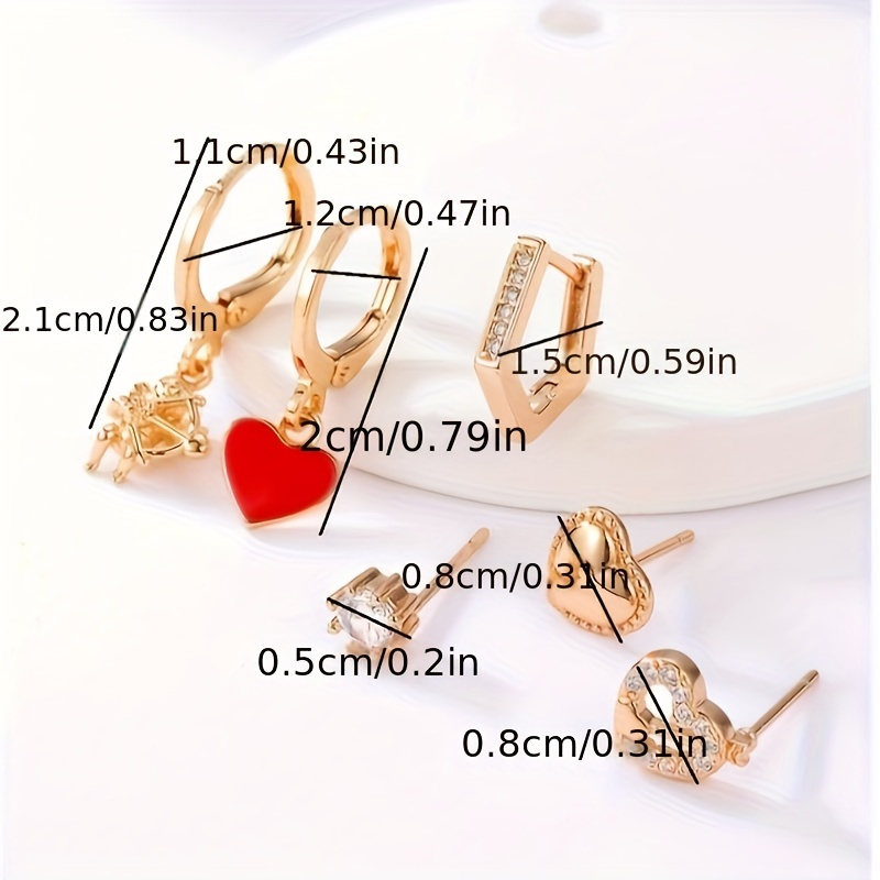 Heart Shape Asymmetrical Earrings For Women, Electroplated Copper With 18K Real Gold Plated And Synthetic Zircon Inlay 5