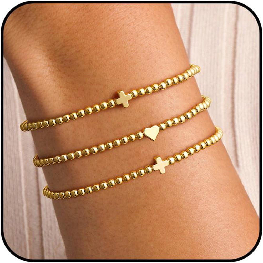 Heart Shape Beaded Bracelet For Women With Copper Paperclip Chain And Zircon Inlay