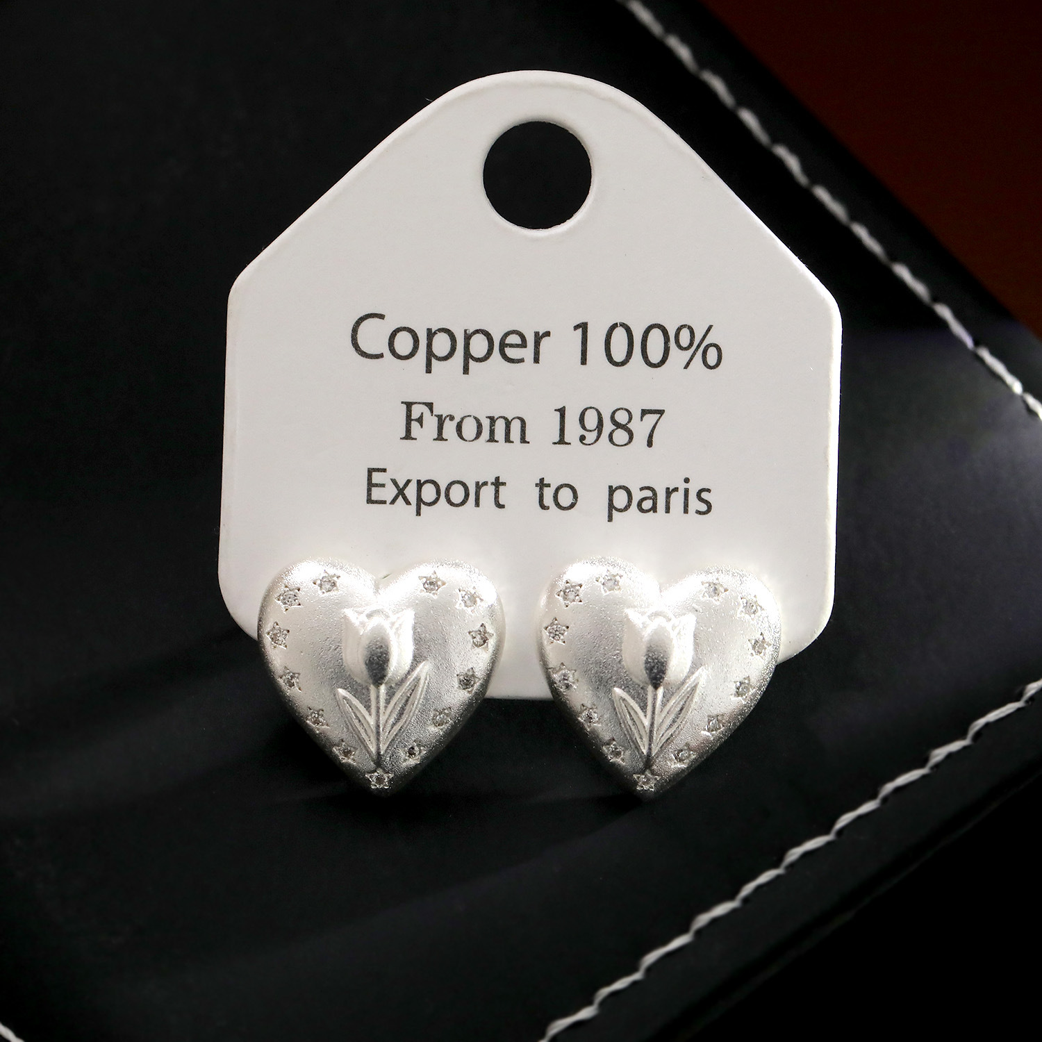 Heart Shape Peach Stud Earrings For Women In Brushed Metal Finish, Silver Color