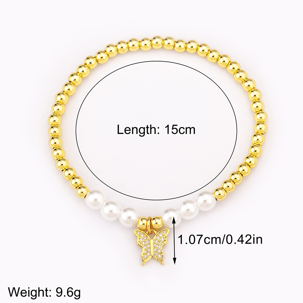 Heart Shape Beaded Bracelet For Women In Copper With Golden Electroplated Finish And Imitation Pearl Inlay 2