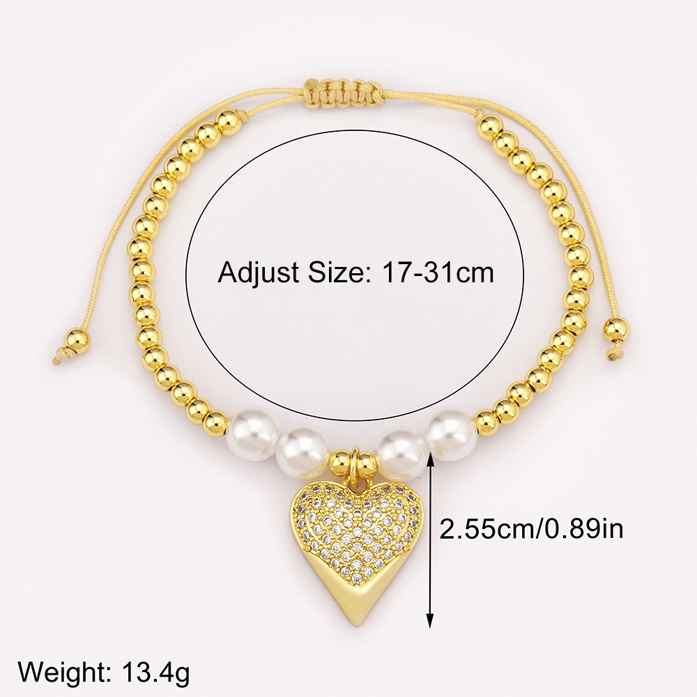 Heart Shape Beaded Bracelet For Women In Copper With 18K Real Gold Plated Electroplated Finish And Zircon Inlay 2